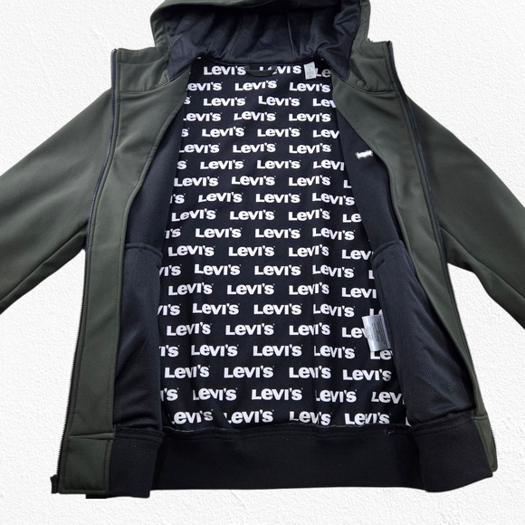 Levi’s Olive Green Softshell Bomber Jacket Hooded Zip Up Jacket Size Small NWT - Picture 8 of 13